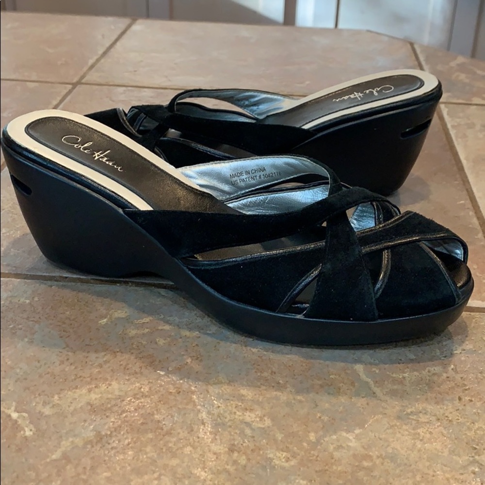 Cole Haan Black Suede Heels with Crisscross Straps